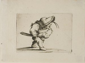 Mann som forbereder seg på å trekke sverdet sitt, fra Varie Figure Gobbi av Jacques Callot