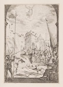 St. Johannes evangelistens martyrium, nr. 2 fra Apostlenes martyrium av Jacques Callot