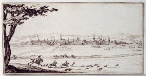 Nancy i det fjerne: harrier som forfølger en hare (penn og brunt blekk på papir) av Jacques Callot