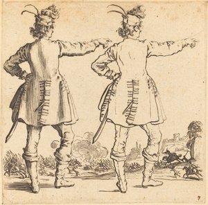Offiser med fjær i lue, sett bakfra av Jacques Callot