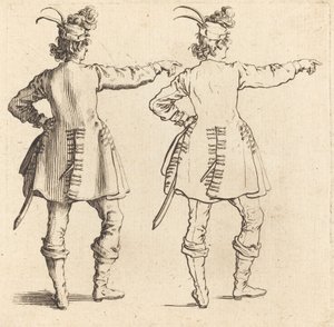 Offiser med fjær i lue, sett bakfra av Jacques Callot