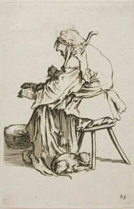 Gammel kvinne med katter, tallerken 25 fra The Beggars av Jacques Callot
