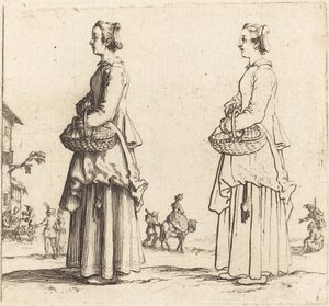 Bondekvinne med kurv, i profil, vendt mot venstre, 1617 og 1621. av Jacques Callot