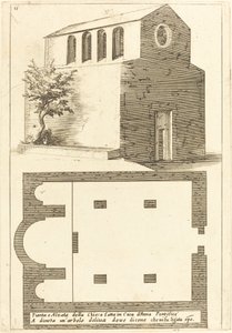Plan og høyde av kirken nær huset til Annas av Jacques Callot
