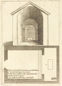Plan og høyde av kirken nær Kaifas-huset av Jacques Callot