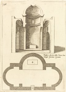 Plan og høyde av kirken til de hellige Jakob og Johannes av Jacques Callot