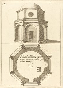 Plan og høyde over Kristi Himmelfartskirken av Jacques Callot