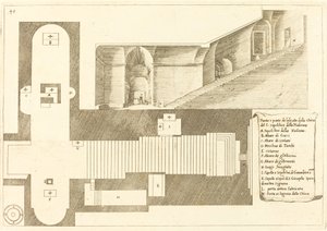 Plan og del av høyden av kirken til den hellige grav av Madonna av Jacques Callot