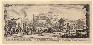 Plyndringen og nedbrenningen av en landsby, blad 7 fra serien «Krigens redsler» av Jacques Callot