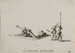 Forbereder på å skyte kanonen, plate ti fra The Military Exercises av Jacques Callot