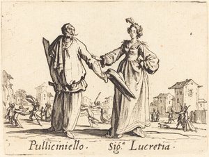 Pulliciniello og Siga. Lucretia av Jacques Callot