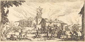 Herjer og brenner en landsby av Jacques Callot