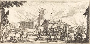Herjer og brenner en landsby av Jacques Callot