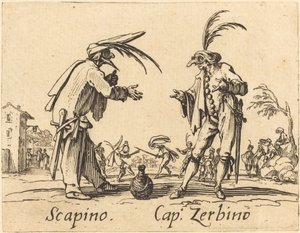 Scapino og Cap. Zerbino, ca. 1622. av Jacques Callot