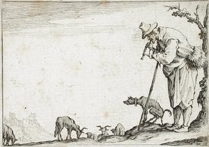 Gjeter som spiller fløyte av Jacques Callot