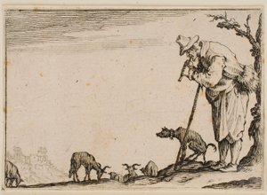 Hyrde som spiller fløyte, fra «Innfallene» (Firenze-utgaven) av Jacques Callot