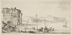 Skip som lastes, fra serien Diverse Vedute Designate in Fiorenza (Ulike landskap tegnet i Firenze) av Jacques Callot