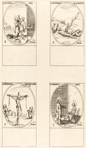St. Castorius, St. Carpophorus og de fire kronede martyrene, minne om bildet. av Jacques Callot