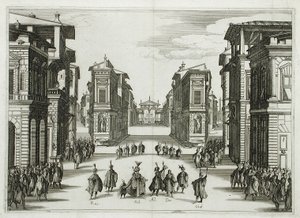 Scenedesign til «Il Solimano», akt IV av Jacques Callot