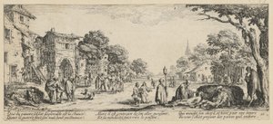 Døende ved veikanten, blad 16 i serien «Krigens grusomheter» av Jacques Callot