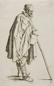 The Beggar with a Footwarmer, tallerken seks fra The Beggars av Jacques Callot