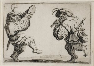 Danserne med fløyte og tamburin, fra The Caprices av Jacques Callot
