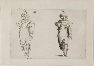 The Gentleman sett forfra, med høyre hånd på hoften, fra The Caprices av Jacques Callot
