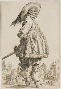 The Gentleman in the Fur-Trimmed Mantle with his Hands Behind his Back, fra serien The Nobility of Lorraine av Jacques Callot