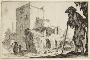 Gjeteren og ruinene av Jacques Callot