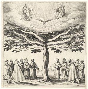 Den hellige treenighet i livets tre, tilbedt av fransiskanere av Jacques Callot