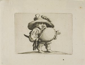 Den store mage mannen dekorert med en linje med knapper, fra Varie Figure Gobbi av Jacques Callot