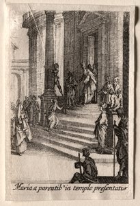 Jomfruens liv: Presentasjonen av jomfruen i tempelet. av Jacques Callot