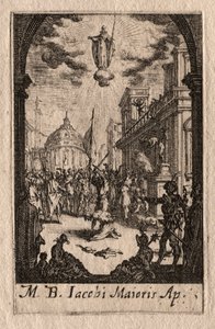 Apostlenes martyrium: St. Jakob den større. av Jacques Callot
