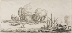 Sjøslaget, fra forskjellige scener designet i Firenze av Jacques Callot