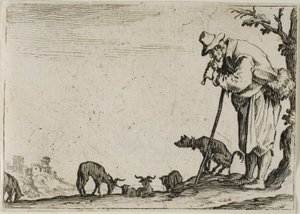 Shepherd Playing a Flute, fra The Caprices av Jacques Callot