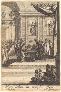 Jomfruen presenterer Jesus ved tempelet, i eller etter 1630. av Jacques Callot