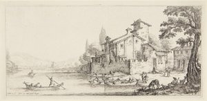 Spaserturen ved vannet, fra serien Paysages Gravées pour Jean de Médicis, Paysages Dessinés à Florence (Landskaper for Giovanni de Medici eller landskaper utformet i Firenze) av Jacques Callot