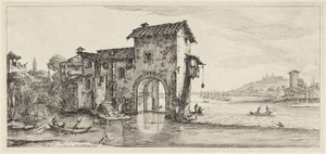 Vannmøllen, fra serien Paysages Gravées pour Jean de Médicis, Paysages Dessinés à Florence av Jacques Callot
