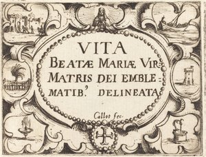 Tittelside for "Jomfruens liv i emblemer" av Jacques Callot