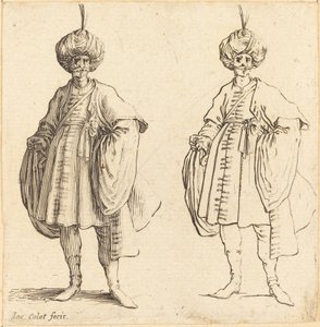 To tyrkere kledd i turbaner med en sky. av Jacques Callot