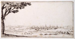 Utsikt over Nancy (penn og brunt blekk på papir) av Jacques Callot