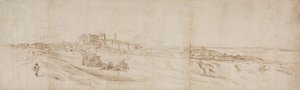 Utsikt over Castello Bracciano, nær Roma med buss og figurer av Jacques Callot