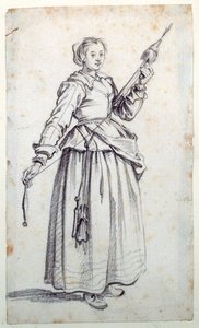 Kvinne med spindel (svart kritt på papir) av Jacques Callot