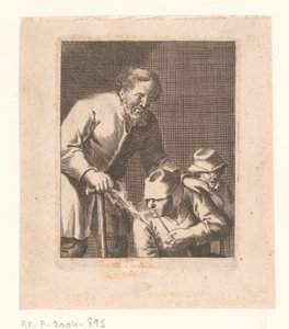 Figur med pipe som sitter mellom mann og barn av Jacques Dassonville (attributed to)
