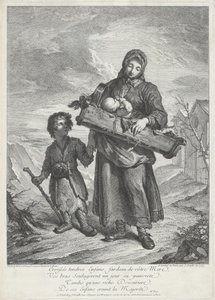 En ung mor som bærer en barneseng av Jacques Dumont Le Romain, finished by Jean Daullé