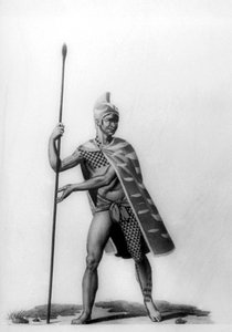 Ung offiser iført et typisk kostyme fra malo, Hawaii, 1819