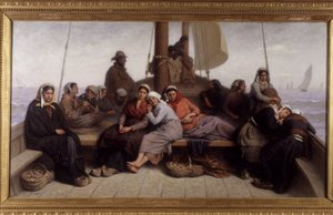 Østersfiske på dekket av en båt - Maleri av Eugene Feyen (1815-1908), n.d.