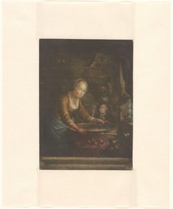 Ung kvinne som hakker løk av Jacques Fabien Gautier Dagoty (attributed to)