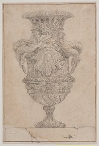 Prydvase med stort hode, havgud og vannymfe. Kopi etter Pl. 26 i suiten med vaser designet av Saly i 1746. "Vasa a se inventa..." av Jacques Francois Joseph Saly