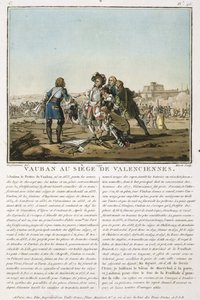 Sebastien le Prestre de Vauban (1633-1707) ved beleiringen av Valenciennes (1677), gravert av Jean Baptiste Morret (fl.1790-1820), 1790 (farget litho) av Jacques Francois Joseph Swebach
